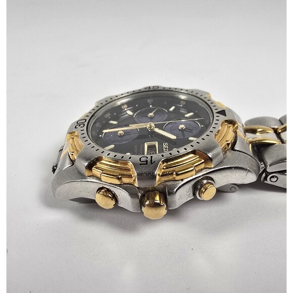Vintage Seiko Sports 150 Chronograph Quartz 7T39 6A09 Watch Men's Black Dial - Picture 3 of 7